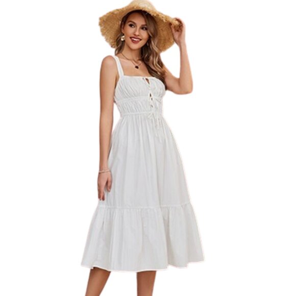 Summer Boho Dress White Corset Tie L - Picture 3 of 11